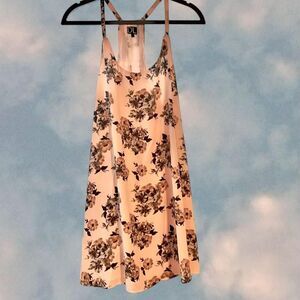 Pink Floral Slip Mini Dress Chiffon Overlay Lined